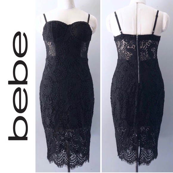 bebe Dresses & Skirts - Bebe Black Little Bandage Lace Dress Size 6 A025